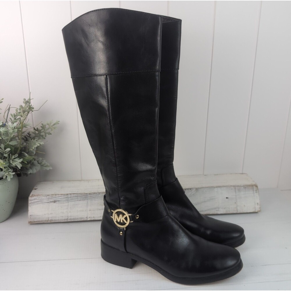 Michael Kors Fulton Women's Size 9 M Black Leather Classic Harness Riding Boot